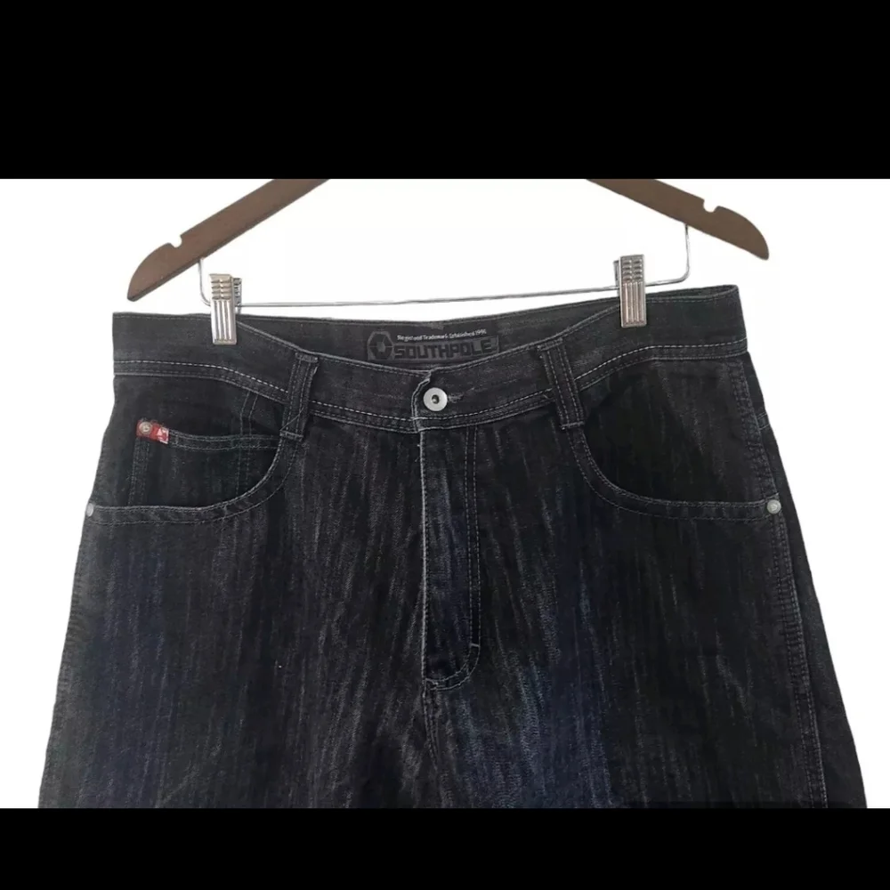 Southpole Men's 36 Jean Shorts Black Denim Hip Hop Baggy Skater VTG Wide Leg Y2K - Picture 2 of 5